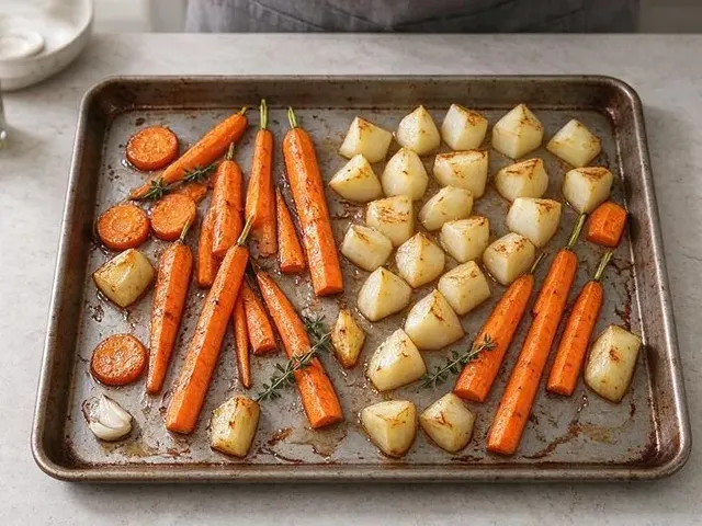 Pan-Seared Duck with Honey-Apple Glaze, Roasted Turnips and Carrots, step 2