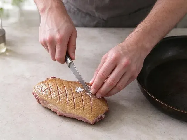Pan-Seared Duck with Honey-Apple Glaze, Roasted Turnips and Carrots, step 3