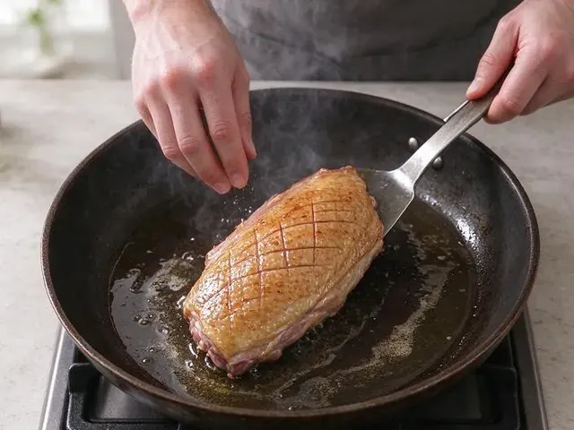 Pan-Seared Duck with Honey-Apple Glaze, Roasted Turnips and Carrots, step 4