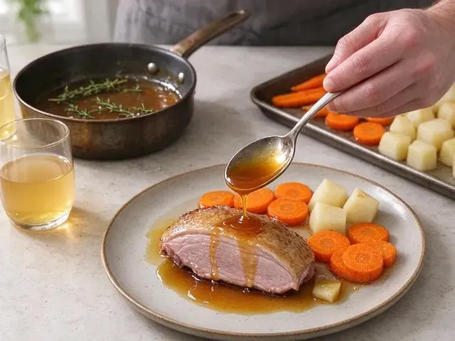 Pan-Seared Duck with Honey-Apple Glaze, Roasted Turnips and Carrots, step 7