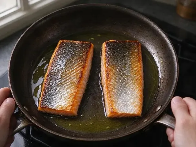 Pan-seared salmon with lemon herb sauce, step 2