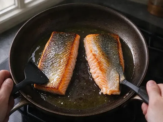 Pan-seared salmon with lemon herb sauce, step 3