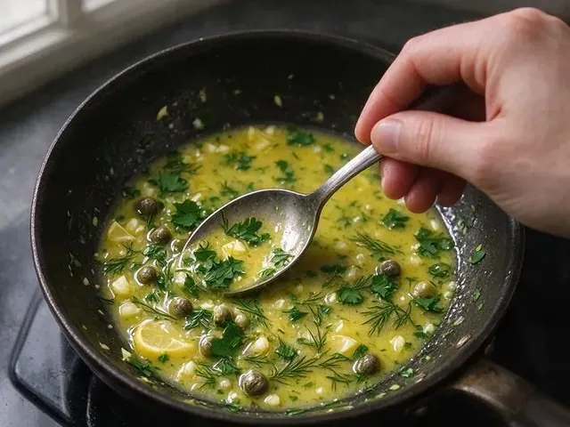 Pan-seared salmon with lemon herb sauce, step 5