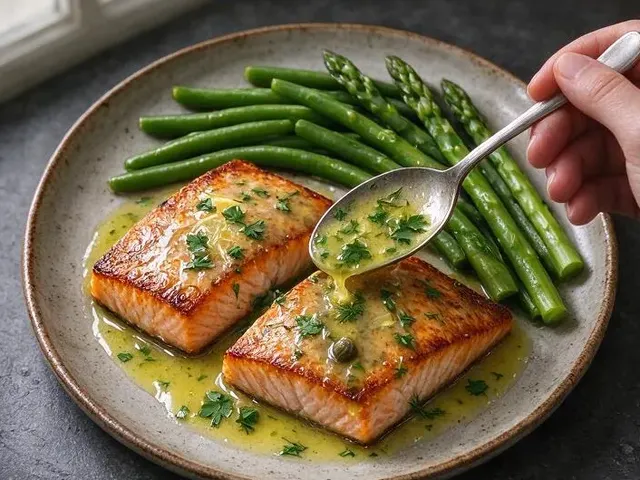 Pan-seared salmon with lemon herb sauce, step 6