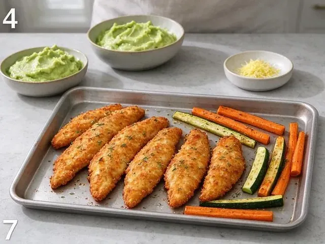 Crispy Herb Chicken Tenders with Carrot Fries and Avocado Dip, step 7