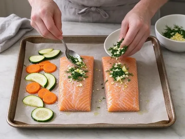 Roasted Salmon with Garlic-Dill Carrots and Zucchini, step 5