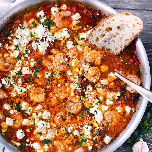 Greek Shrimp with Tomatoes and Feta (Garides Saganaki) Greek Shrimp with Tomatoes and Feta (Garides Saganaki)