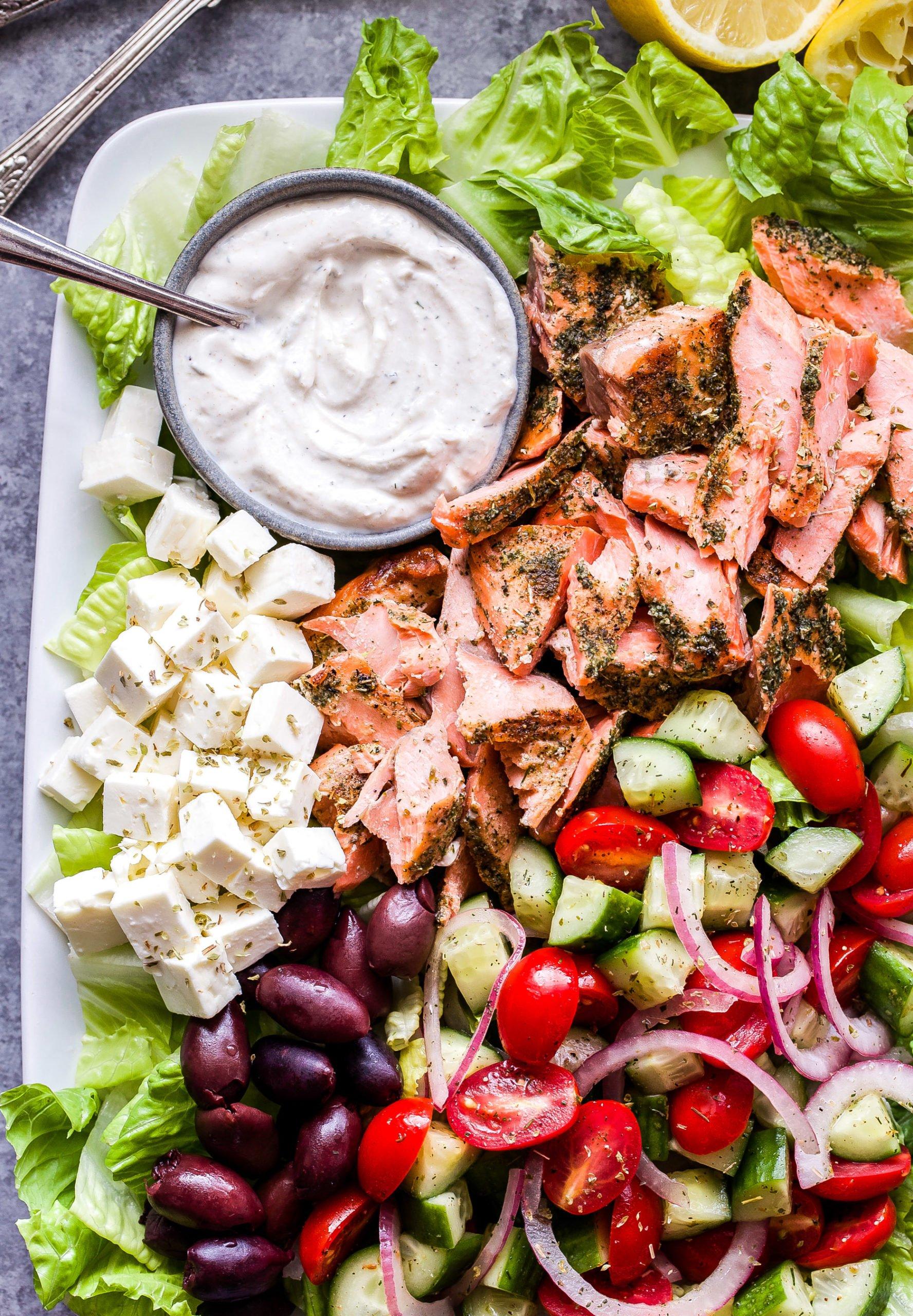 Greek Salmon Salad with Tahini Yogurt Dressing Greek Salmon Salad with Tahini Yogurt Dressing