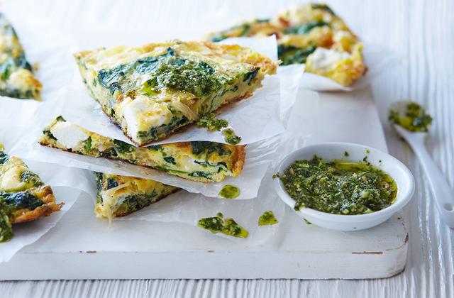 Spinach, pesto and goat's cheese frittata Spinach, pesto and goat's cheese frittata