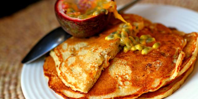 Buckwheat, banana and passion fruit pancakes Buckwheat, banana and passion fruit pancakes