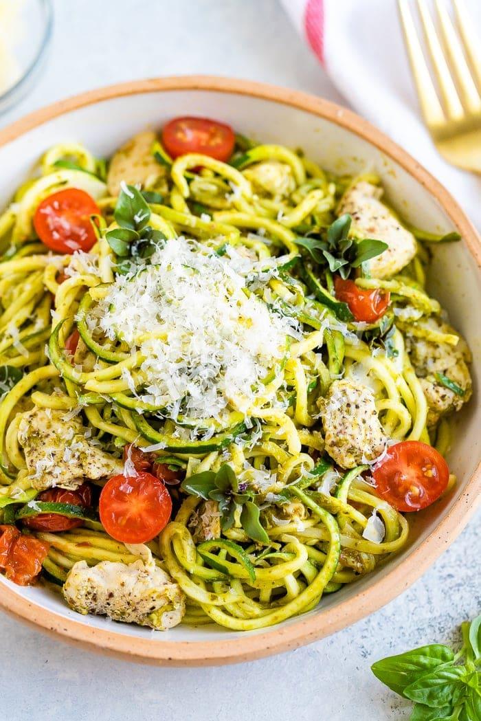 Pesto Zucchini Noodles with Chicken Pesto Zucchini Noodles with Chicken