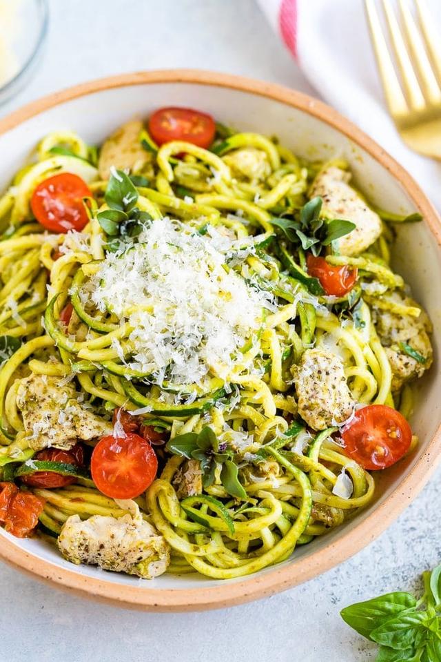 Pesto Zucchini Noodles with Chicken Pesto Zucchini Noodles with Chicken