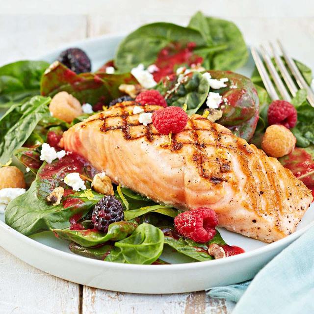 Grilled Salmon Salad with Raspberry Vinaigrette Grilled Salmon Salad with Raspberry Vinaigrette