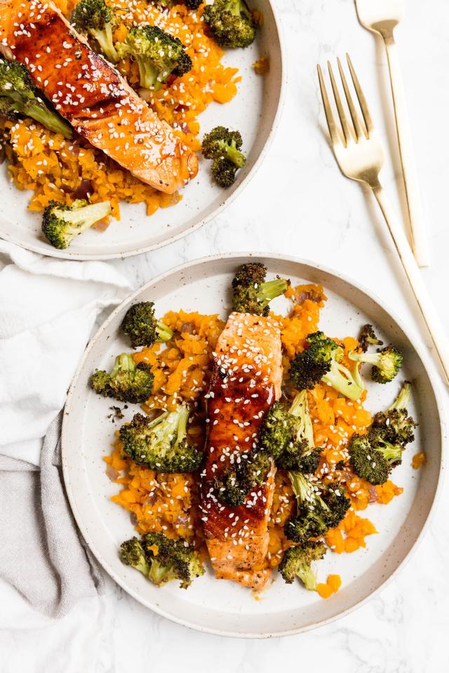 Teriyaki Salmon with Sesame Butternut Squash Rice and Broccoli Teriyaki Salmon with Sesame Butternut Squash Rice and Broccoli