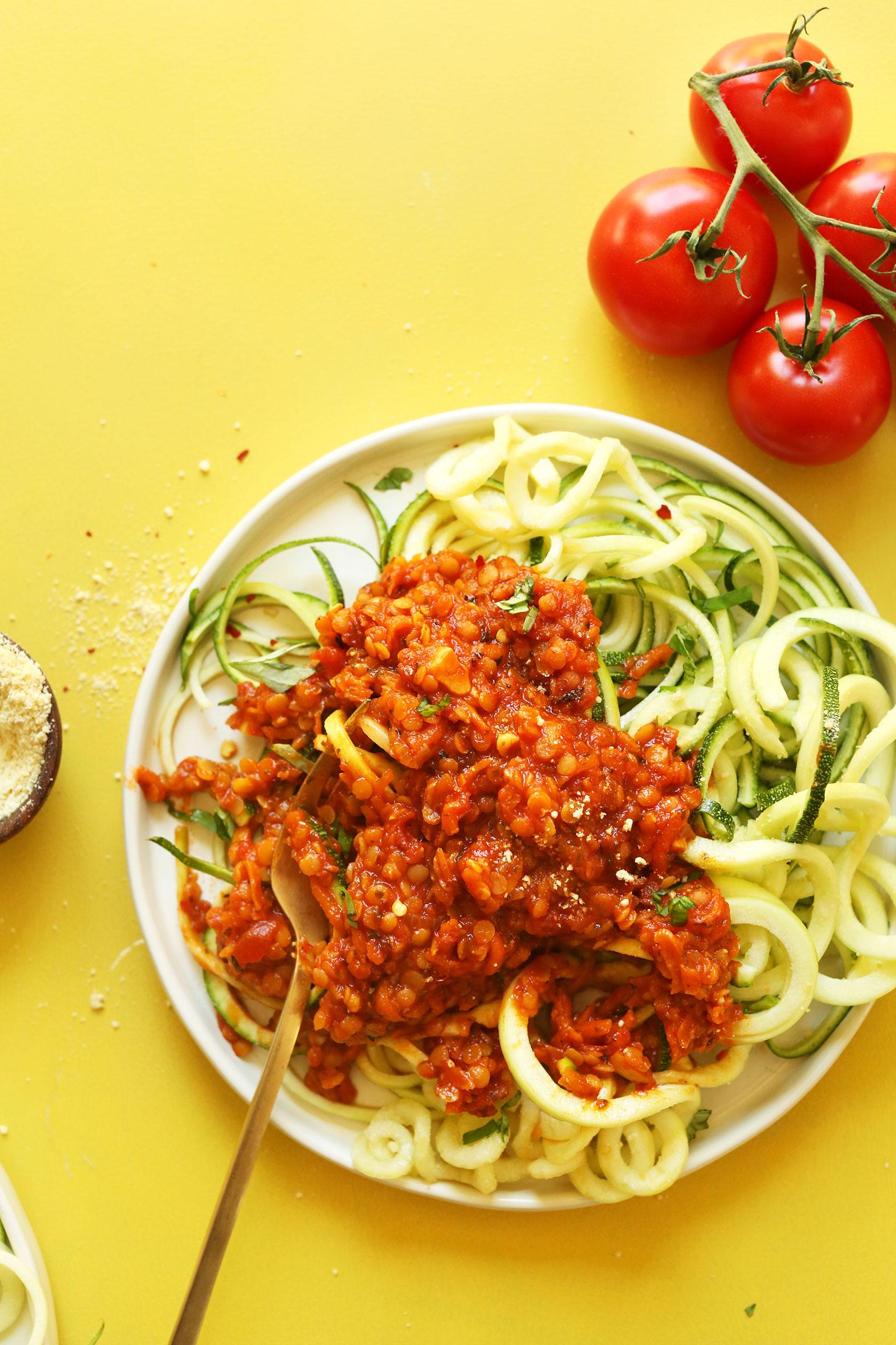 Zucchini Pasta with Lentil Bolognese Zucchini Pasta with Lentil Bolognese