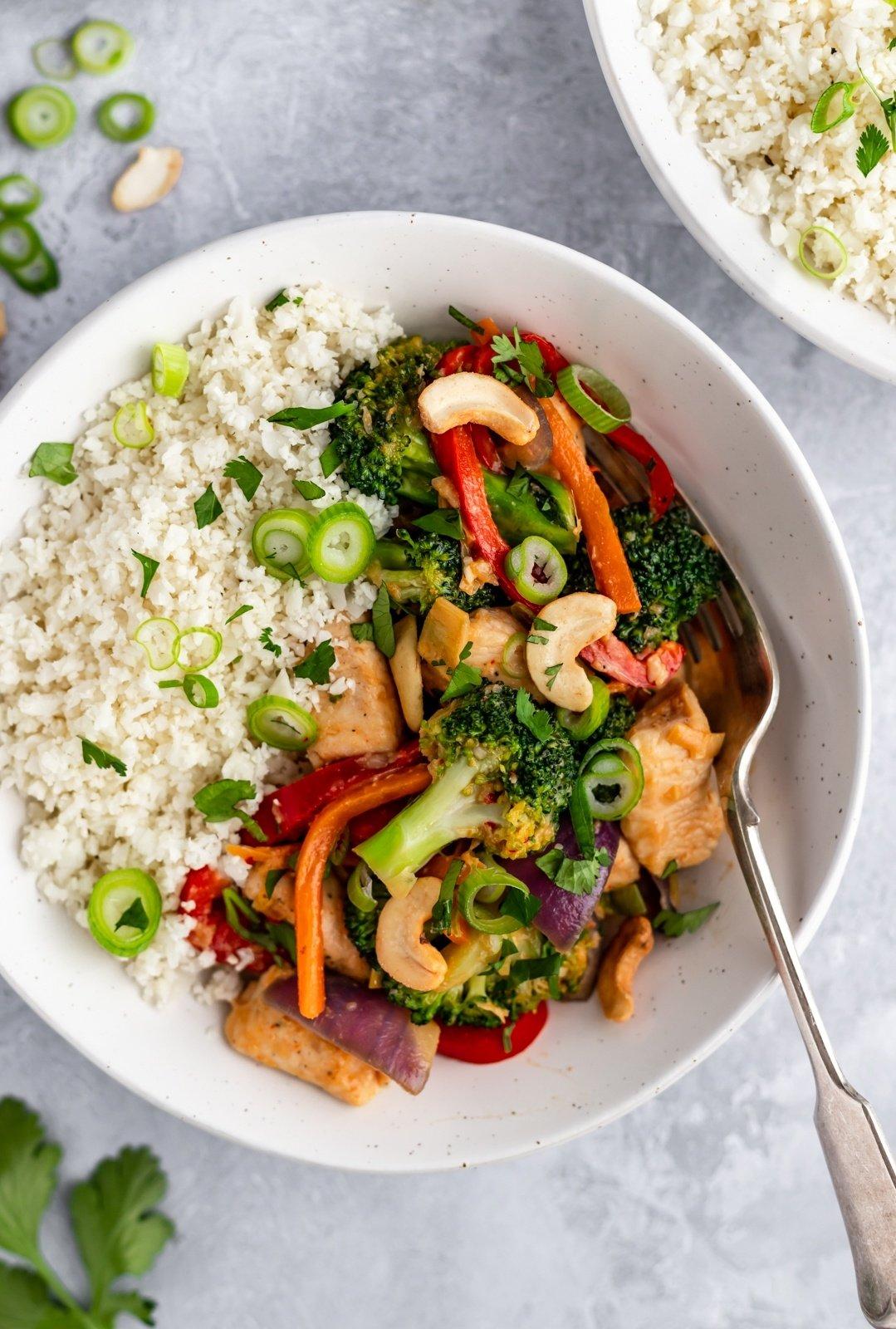 Ginger Cashew Chicken Stir Fry with Coconut Cauliflower Rice Ginger Cashew Chicken Stir Fry with Coconut Cauliflower Rice