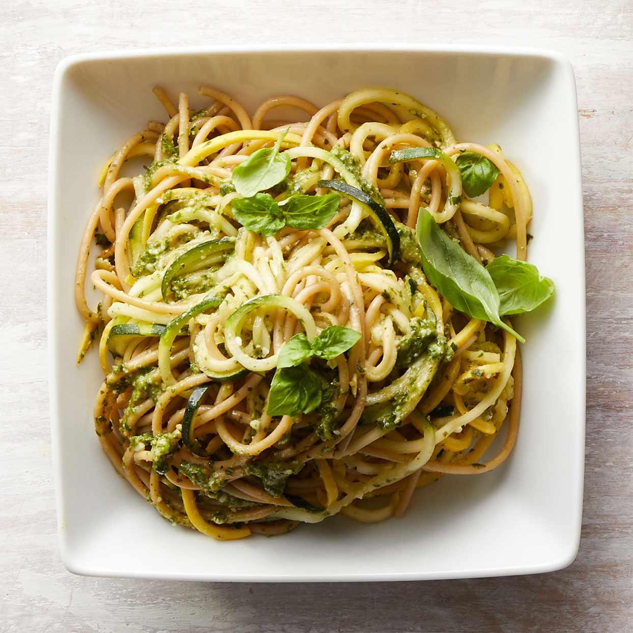 Spaghetti & Zucchini Noodles with Basil-Walnut Pesto Spaghetti & Zucchini Noodles with Basil-Walnut Pesto