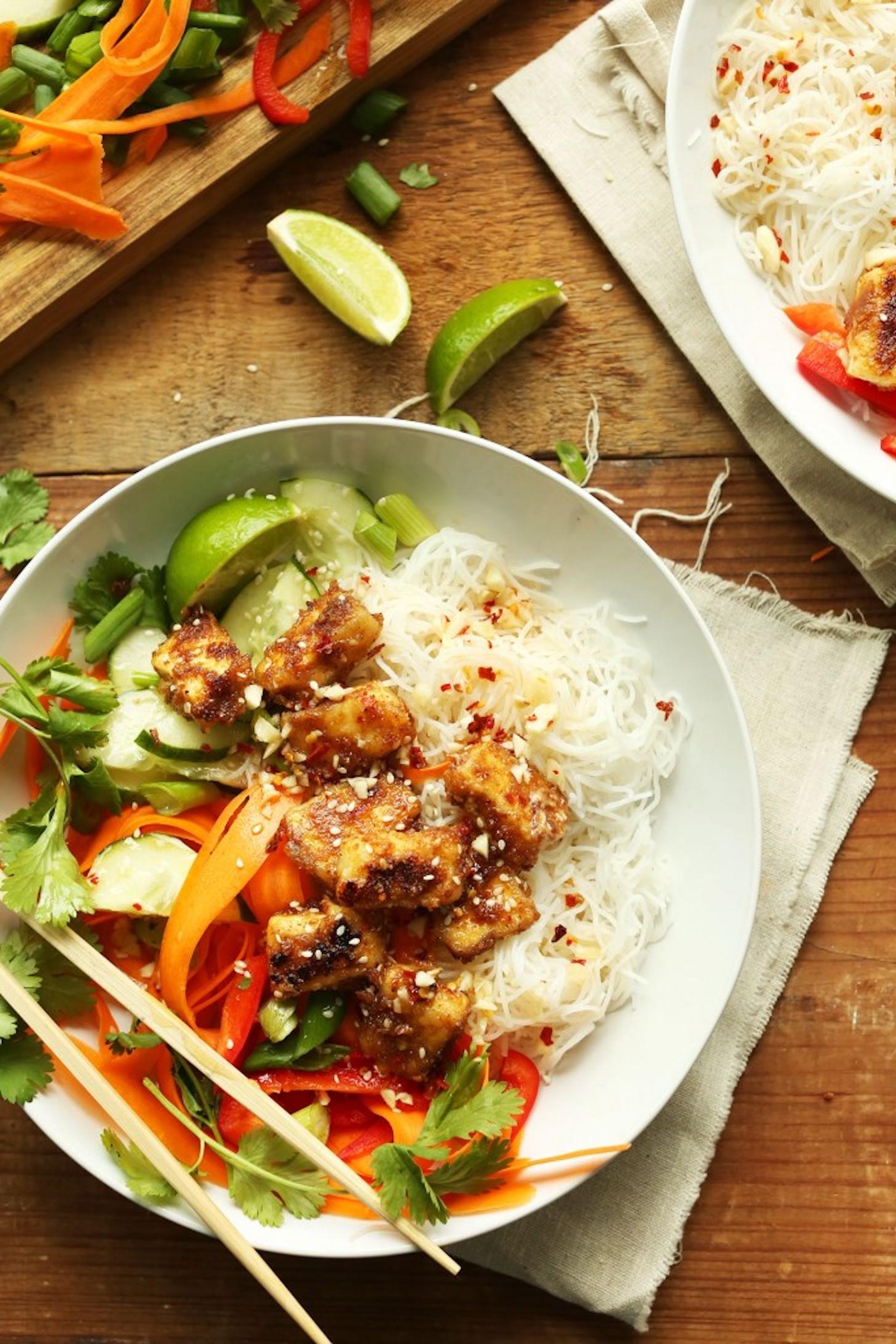 Rice Noodle Bowls with Almond Butter Tofu Rice Noodle Bowls with Almond Butter Tofu