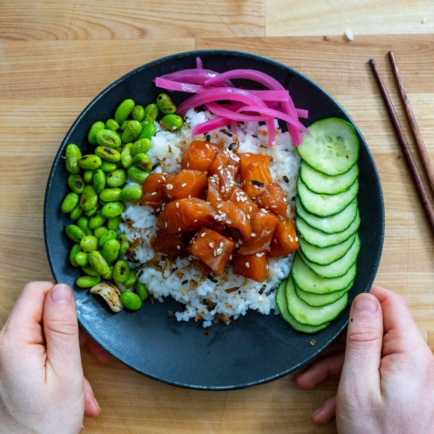 Marinated Salmon + Edamame Poke Bowl Marinated Salmon + Edamame Poke Bowl