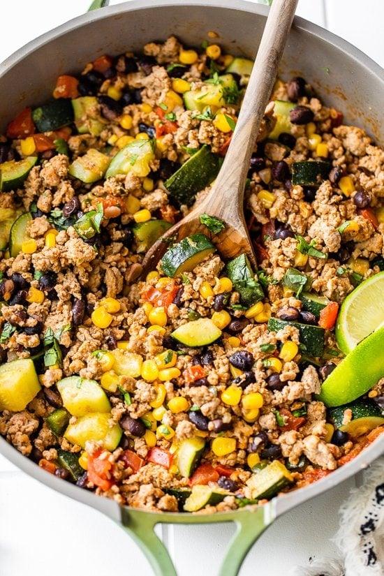 Ground Turkey Skillet with Zucchini, Corn, Black Beans and Tomato Ground Turkey Skillet with Zucchini, Corn, Black Beans and Tomato